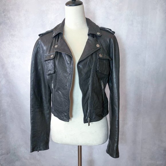 BEBE Genuine Leather Moto Style Jacket Black Size S - Picture 4 of 16